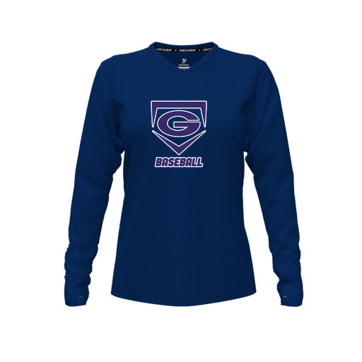 [CUS-DFW-TEES-CMF-VNK-LSL-NVY-FYXS-LOGO1] Decker Comfort T-Shirt (Female Youth XS, Navy, V Neck, Logo 1, Long Sleeve)