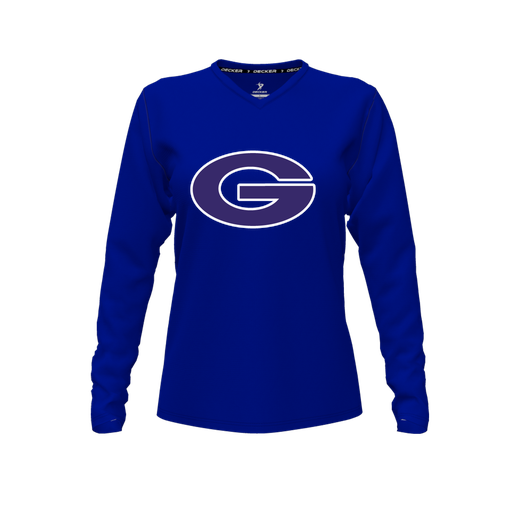 [CUS-DFW-TEES-CMF-VNK-LSL-RYL-FYXS-LOGO2] Decker Comfort T-Shirt (Female Youth XS, Royal, V Neck, Logo 2, Long Sleeve)