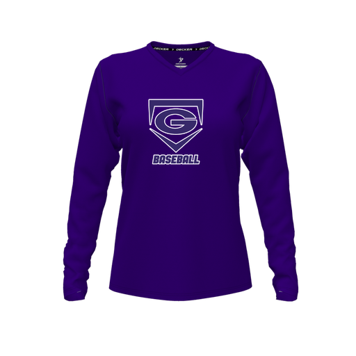 [CUS-DFW-TEES-CMF-VNK-LSL-PUR-FYXS-LOGO1] Decker Comfort T-Shirt (Female Youth XS, Purple, V Neck, Logo 1, Long Sleeve)