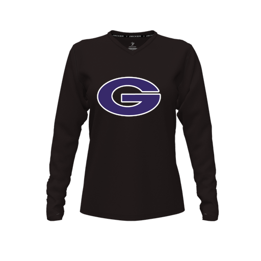 [FTLVPTBK-FYXS-LOGO2] Decker Performance T-Shirt (Female Youth XS, Black, V Neck, Logo 2, Long Sleeve)