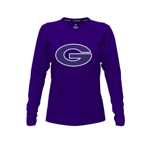 [FTLVPTPP-FYXS-LOGO2] Decker Performance T-Shirt (Female Youth XS, Purple, V Neck, Logo 2, Long Sleeve)